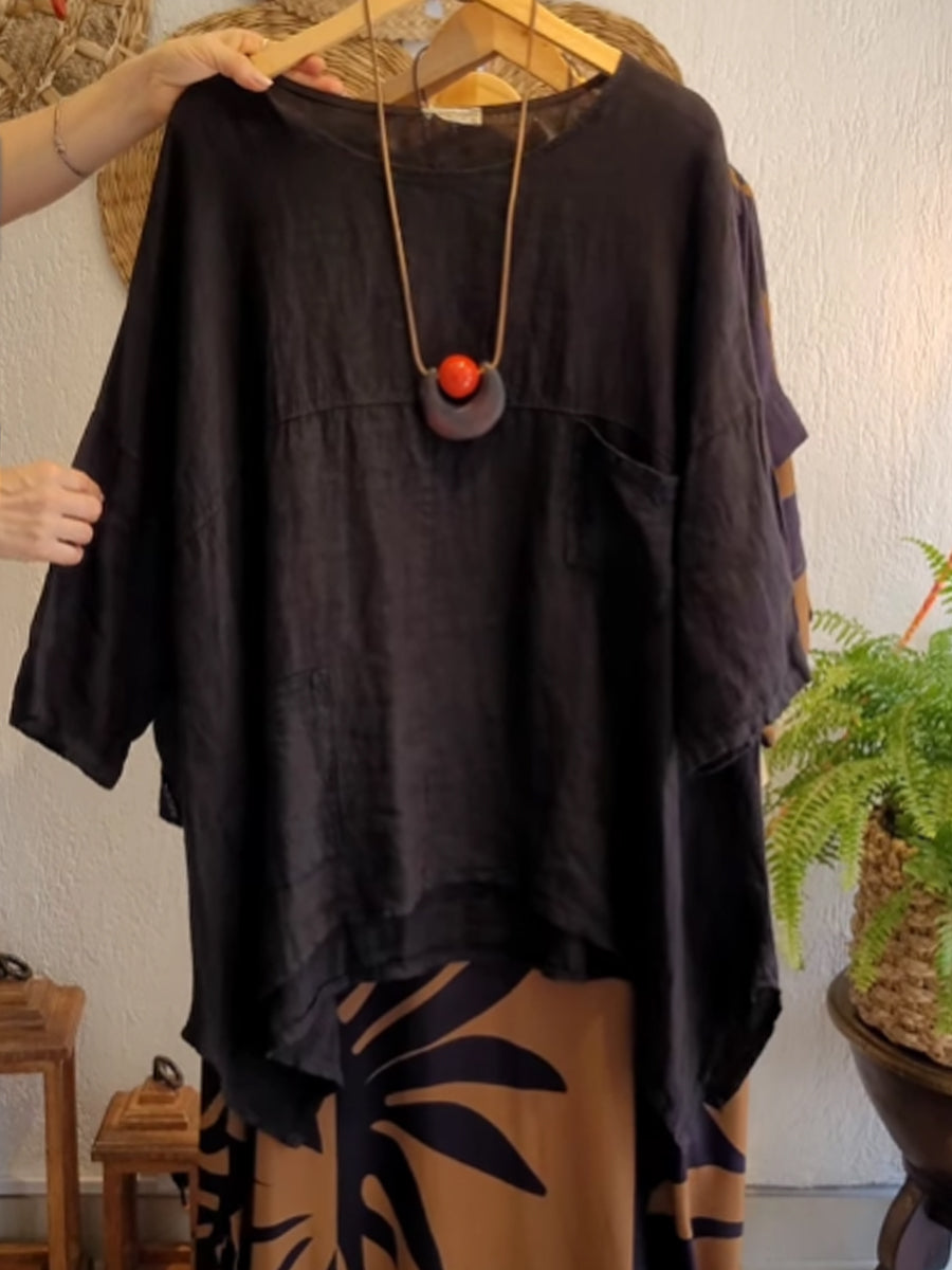 Women's Casual Cotton and Linen V-neck Shirt