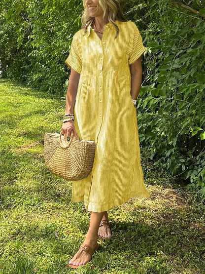 NEW🔥 Women's Striped Lapel Button Down Shirt Dress