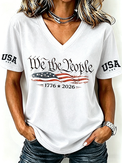 Women'S Retro Independence Day Printed Casual Short Sleeved T-Shirt