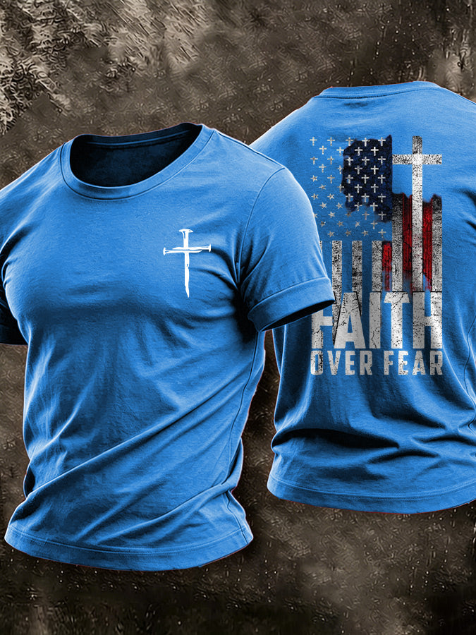Men's American Flag Faith Printed Casual T-shirt