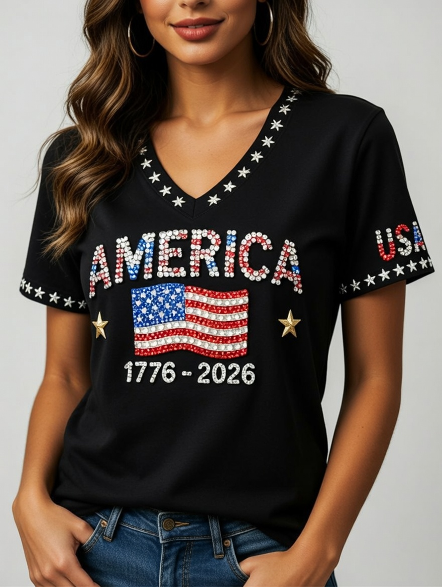 Women's Casual USA 250th Celebration Print Short Sleeve T-shirt