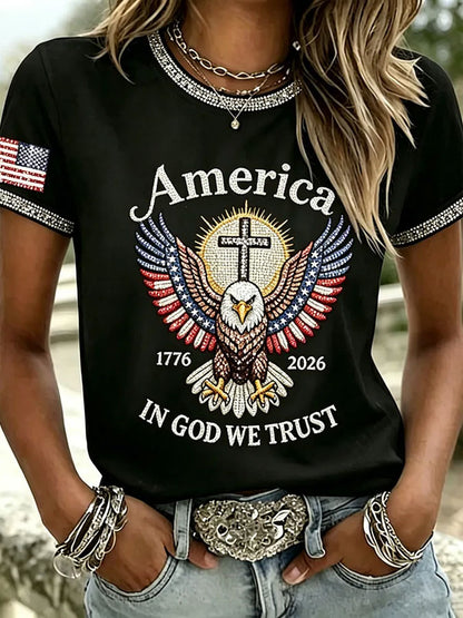 Women'S  America Flag Printed Casual T-Shirt