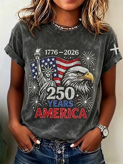 Women'S  America Flag Printed Casual T-Shirt