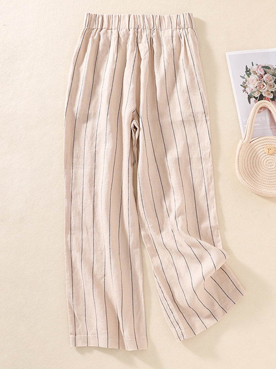 Women's Stripe Cotton And Linen Casual Pants