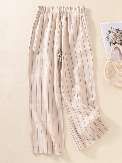 Women's Stripe Cotton And Linen Casual Pants