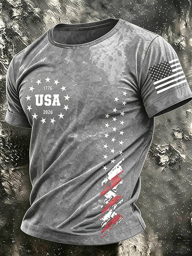 Men'S America Flag Printed Casual T-Shirt