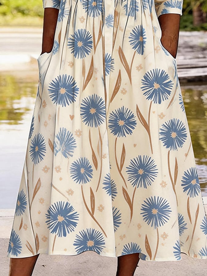 Women's Casual V-Neck Printed Dress