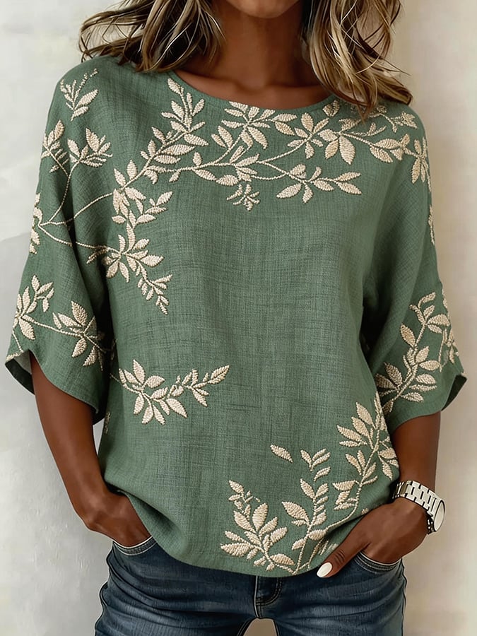 Women's Casual Round Neck Printed Short-Sleeve Top
