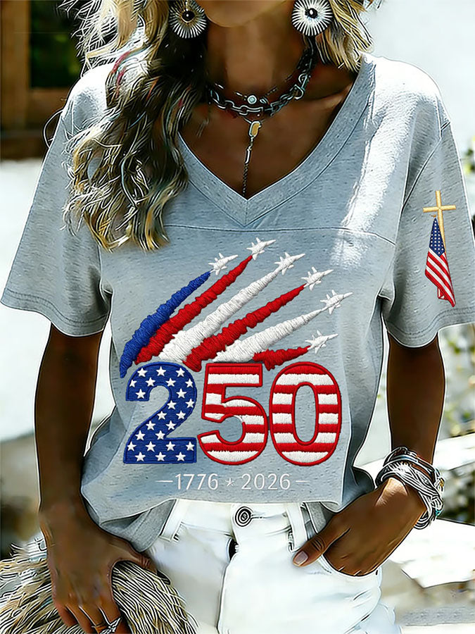 Women'S Retro Independence Day Printed Casual Short Sleeved T-Shirt