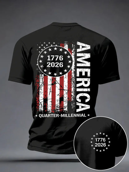 Men'S Casual American 1776-2026 Anniversary Celebration Commemorative Printed Short Sleeved T-Shirt
