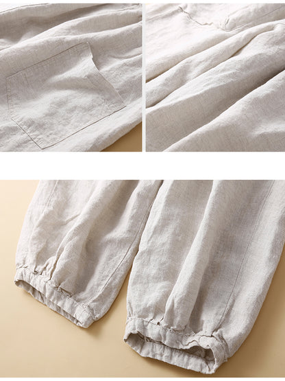 Women's Cotton And Linen Casual Cropped Pants