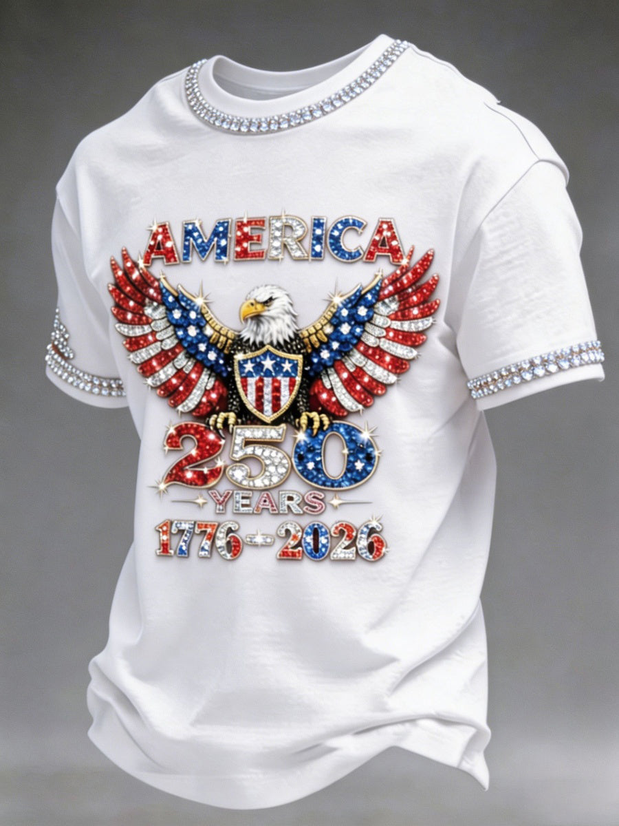 American 250th Anniversary Rhinestone Design Men's T-Shirt
