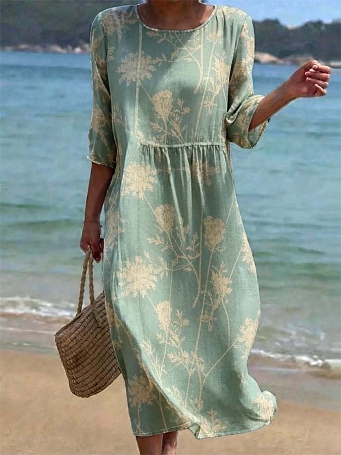 Women's Casual Floral Print Round Neck Dress