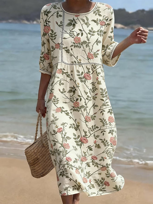 Women's Casual Floral Print Round Neck Dress