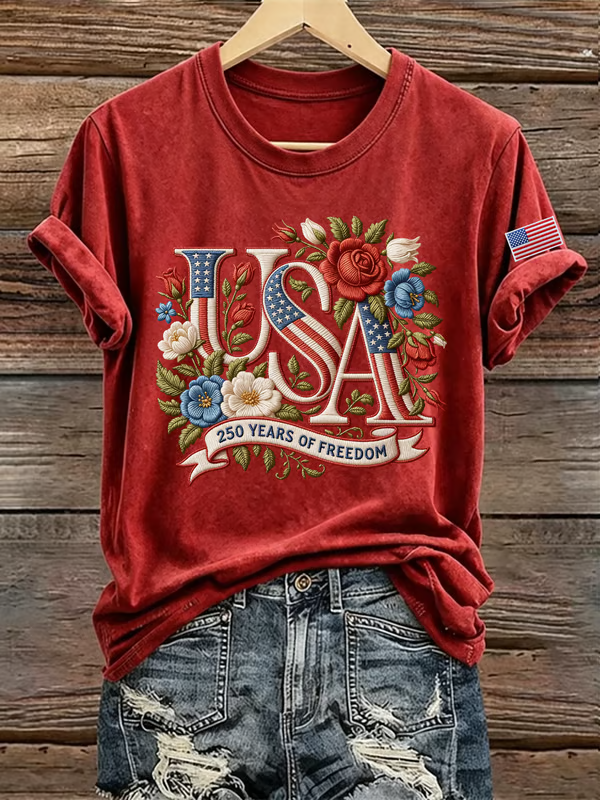 Women's Casual USA 250th Celebration Print Short Sleeve T-shirt