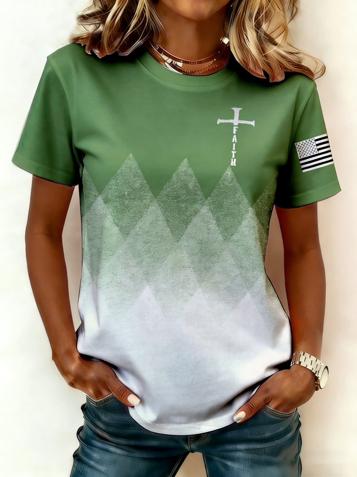 Women's Faith Print Round Neck Short-Sleeved T-Shirt
