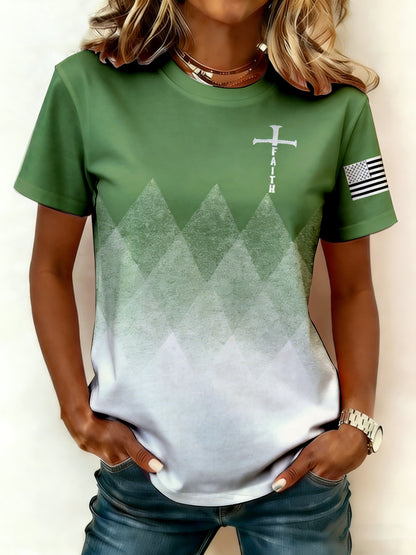 Women's Faith Print Round Neck Short-Sleeved T-Shirt