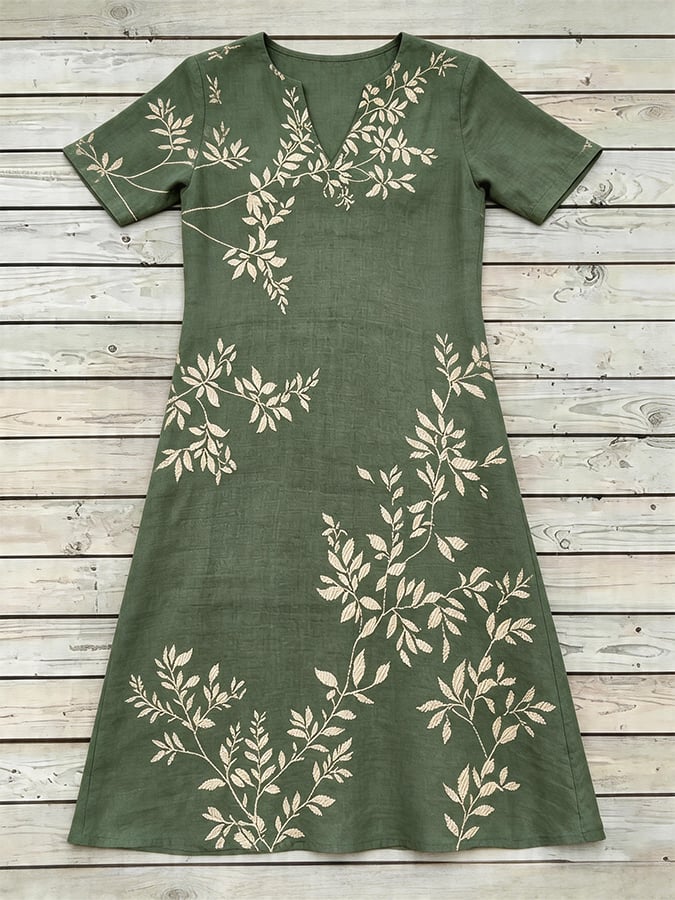 Women's Casual V-Neck Short-Sleeve Printed Dress