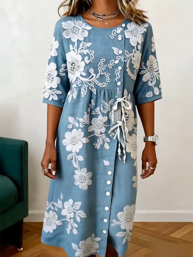 Women'S Casual Color-Block Printed Dress