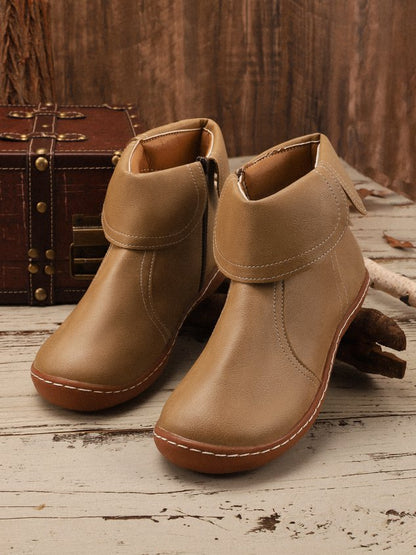 Women Hemmed Zip Casual Plain Round Toe Short Boots With Flat Heel