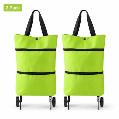 Foldable Shopping Trolley Bag with Wheels, Portable Reusable Grocery Tote, Lightweight Rolling Shopping Cart Bag with Carry Handles for Supermarket, Travel, Laundry and Daily Use