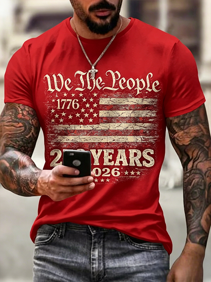 Men'S Casual 250Th Anniversary Celebration Of The Founding Of The United States, Personalized Printed Round Neck T-Shirt