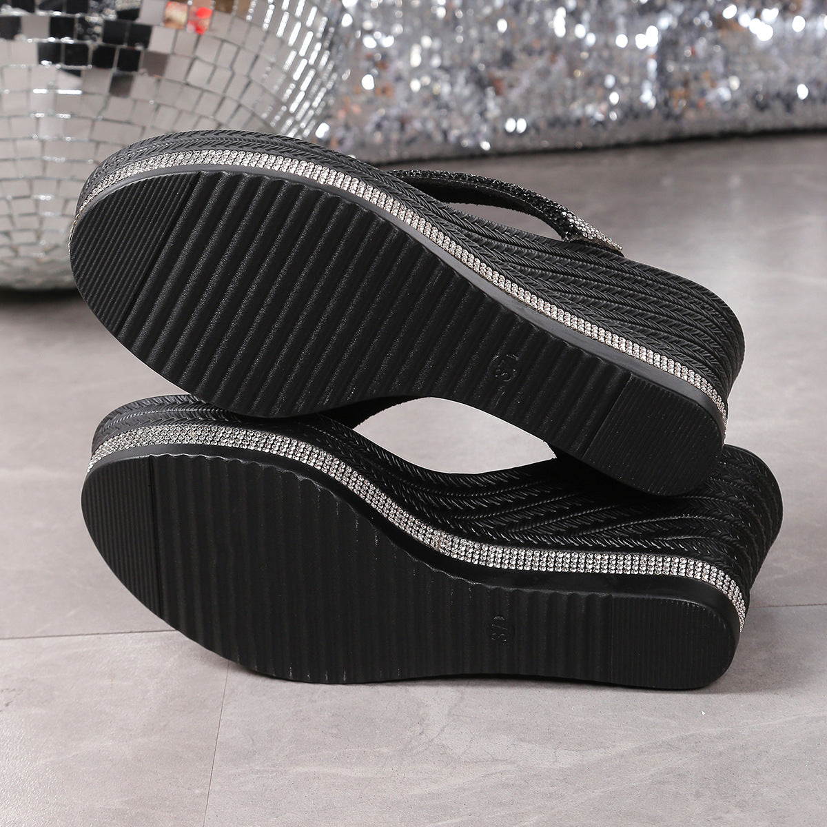Women's Stylish Sparkling Rhinestone-Embellished Platform Sandals Slippers