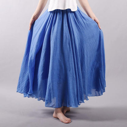 15 Colors Cotton&Linen Casual Solid Elastic A-line Skirts
