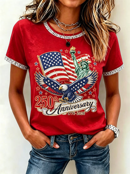 Women'S  Anniversary Flag Printed Casual T-Shirt