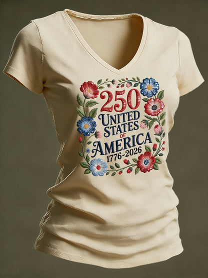 Women's casual retro American 250th  T-shirt