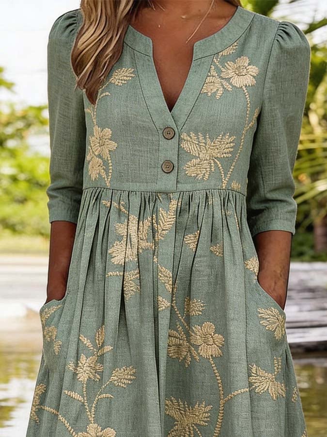 Women's Casual V-Neck Printed Dress