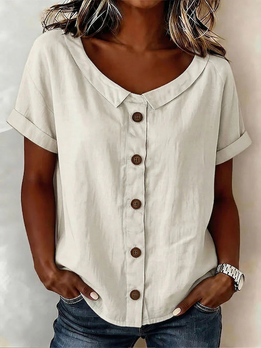 🔥Women's Round-neck Short-sleeve Casual Loose Cotton-linen Tops