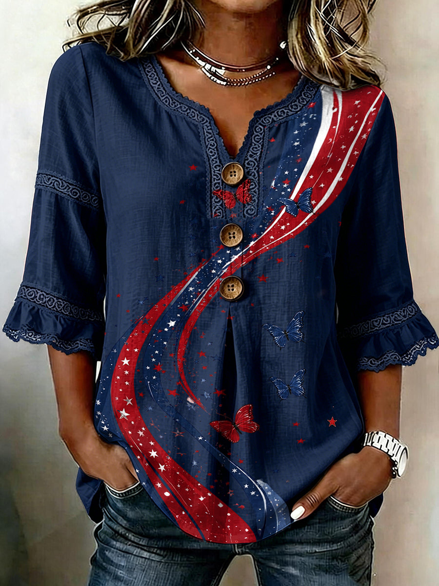 Women's Retro Independence Day Art Printed Casual Top