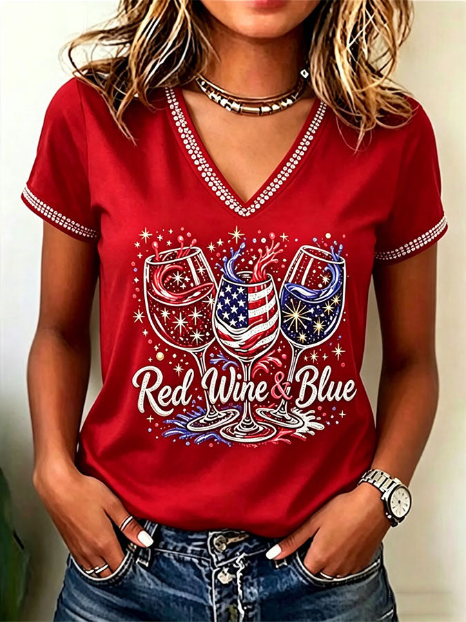 Women'S One Nation Under God Print Casual V-Neck T-Shirt