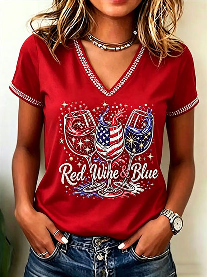 Women'S One Nation Under God Print Casual V-Neck T-Shirt