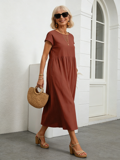 Solid Color Sleeveless Loose Cotton and Linen Pockets, Dress