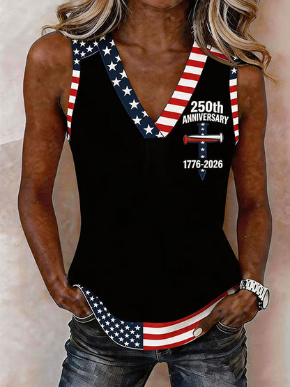 Women's Flag Cross Print Sleeveless Top