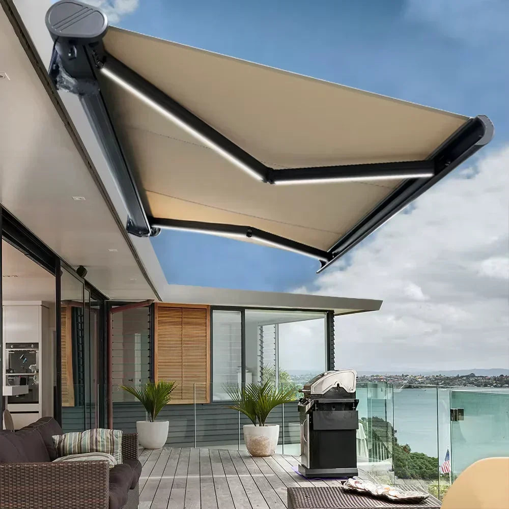 Wall-mounted electric retractable waterproof outdoor awning