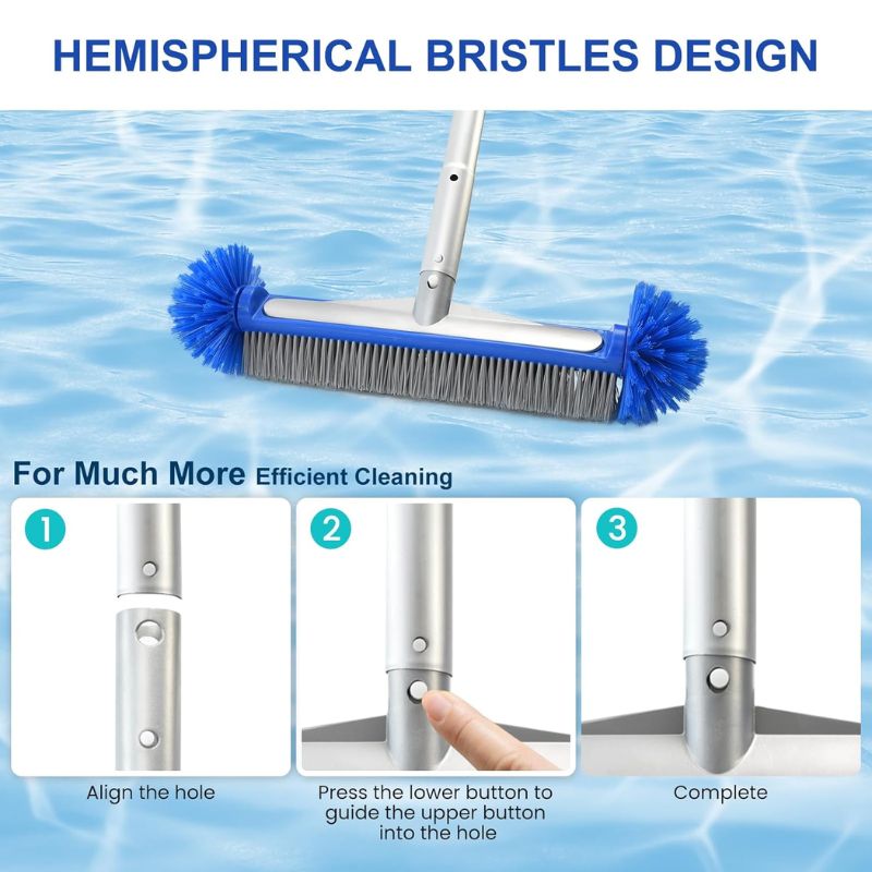 4-in-1 Pool Cleaning Kit with 17.5 Brush, Rotatable Brush, Net & Pole