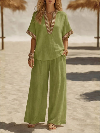 Casual Linen And Cotton Two-piece Set