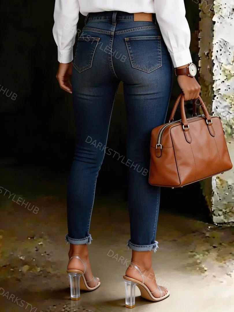 Women's Casual High-Waisted Ripped Skinny Jeans