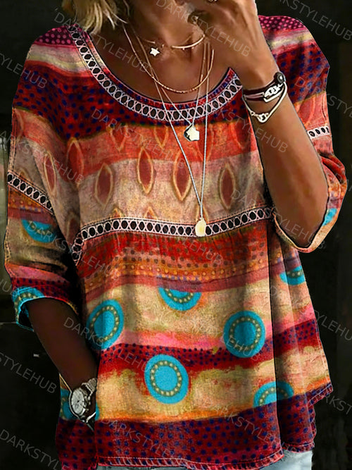Women's Vintage Abstrct Casual Loose Denim Blouse Shirt
