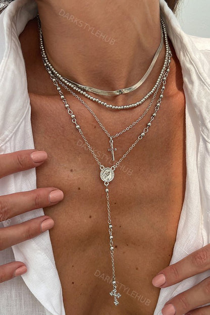 Fashionable Diamond Cross Chain Elegant Multi-layered Necklace