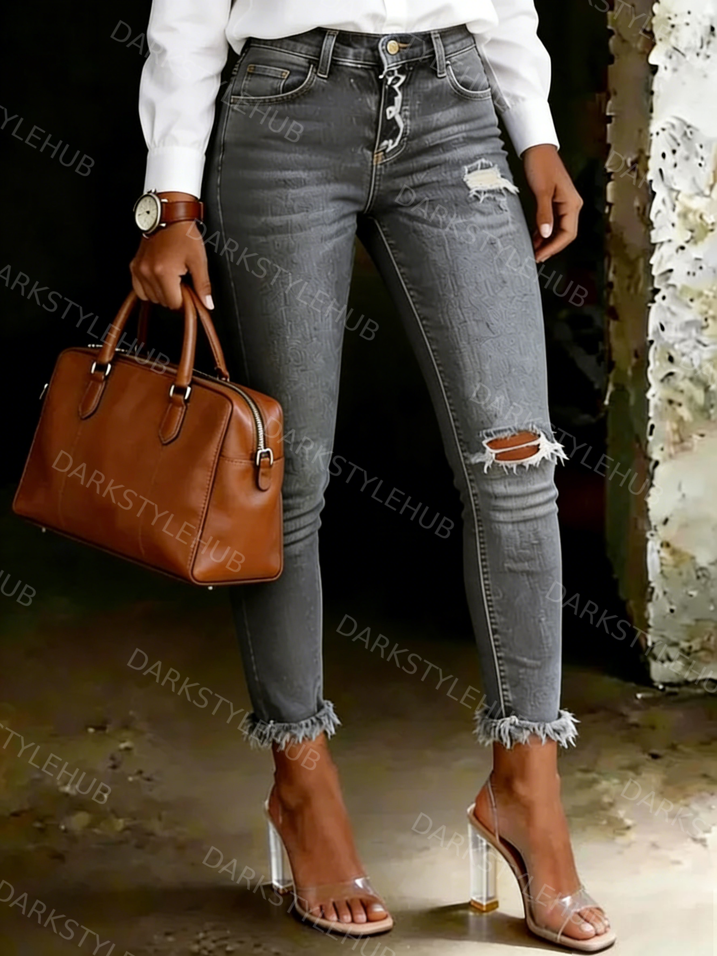 Women's Casual High-Waisted Ripped Skinny Jeans