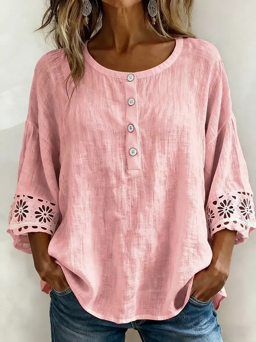 Women's Casual Openwork Lace Cotton Linen Shirt