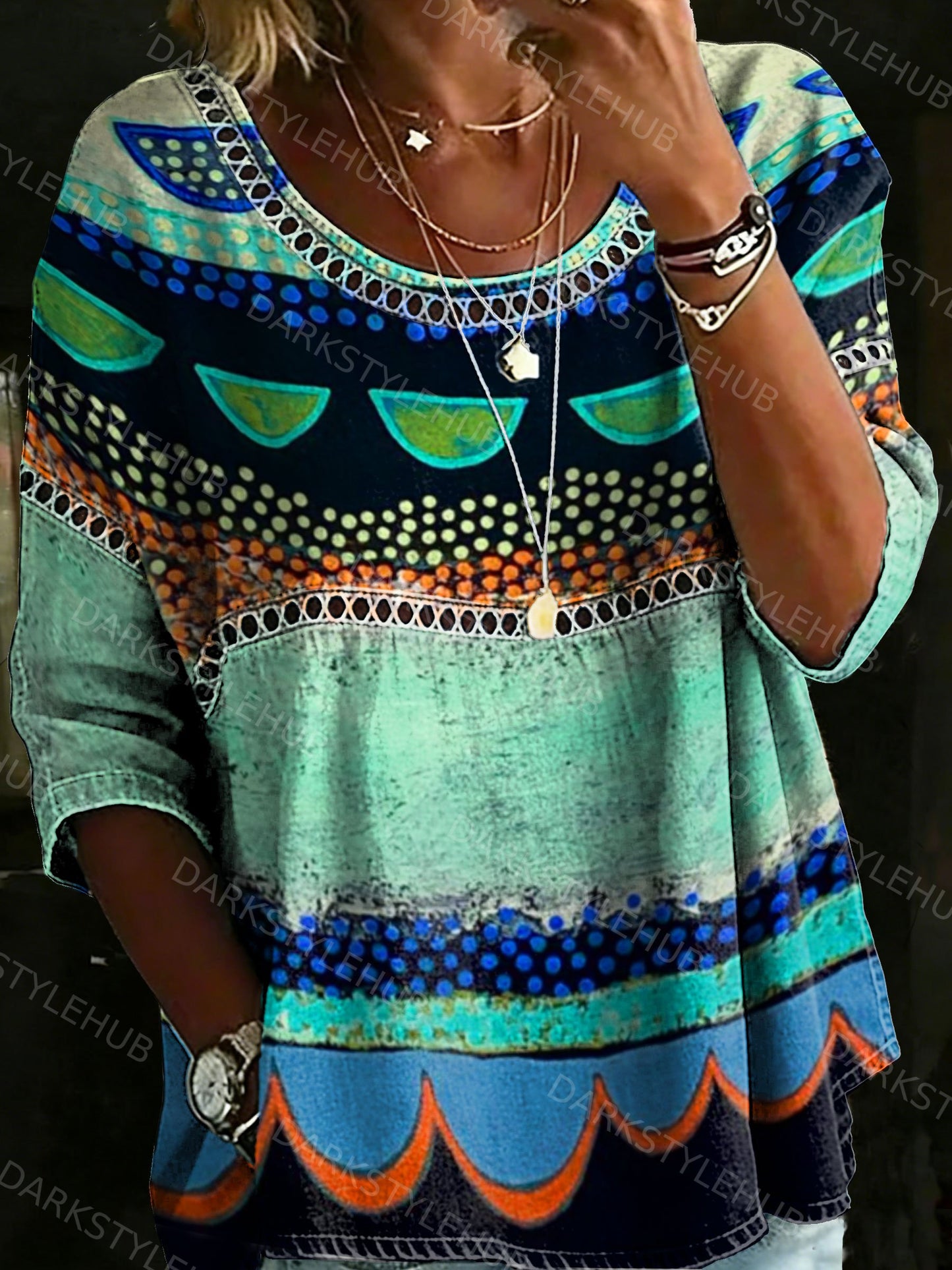 Women's Vintage Abstrct Casual Loose Denim Blouse Shirt