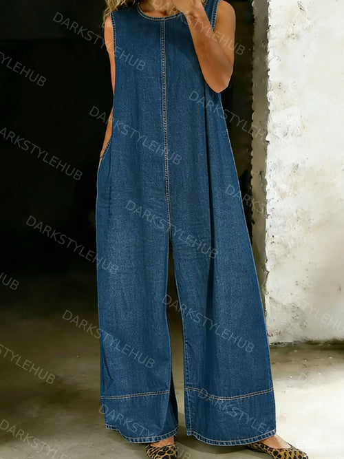 Women’s Cotton One Piece Shirt Denim Jumpsuit