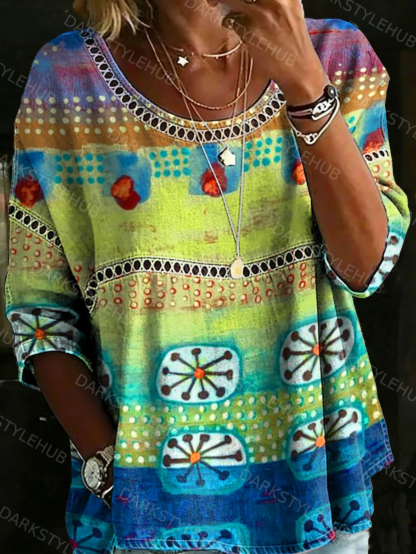 Women's Vintage Abstrct Casual Loose Denim Blouse Shirt