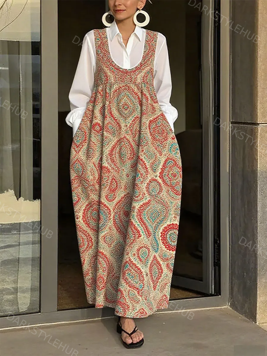 Women's Multicolor Floral Print Denim Suspenders Maxi Skirt